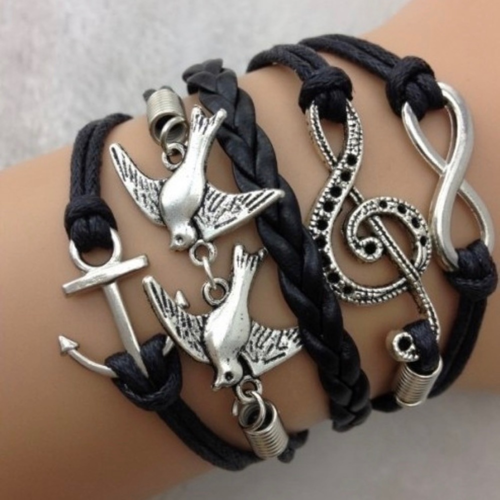 Antique Silver Swallow & Anchor & Infinity & Music